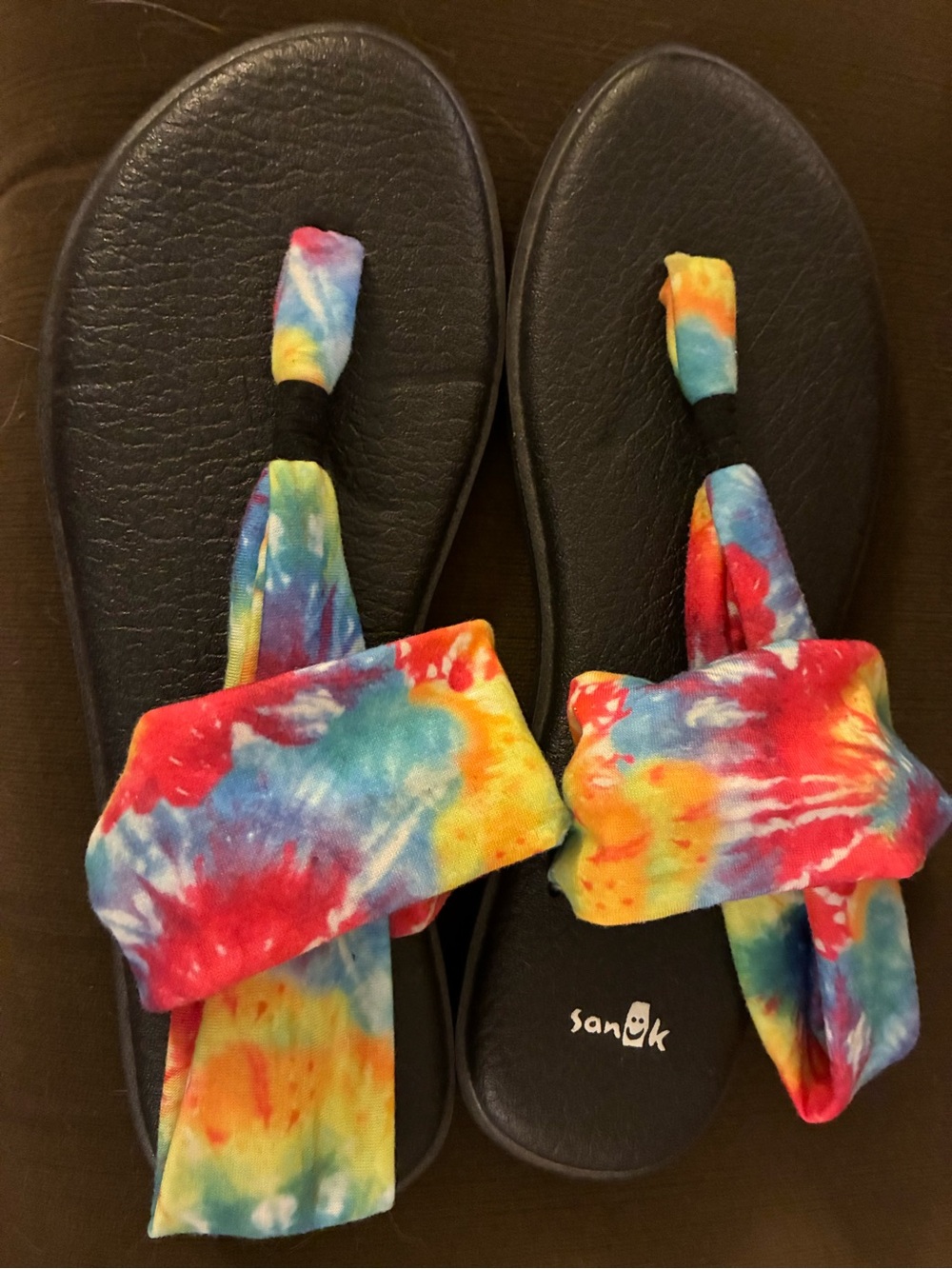 Sanuk "Yoga Sling 2" Rainbow Tie-Dye Sandals Comfort Boho Hippie Deadhead EUC 9 - Picture 3 of 6